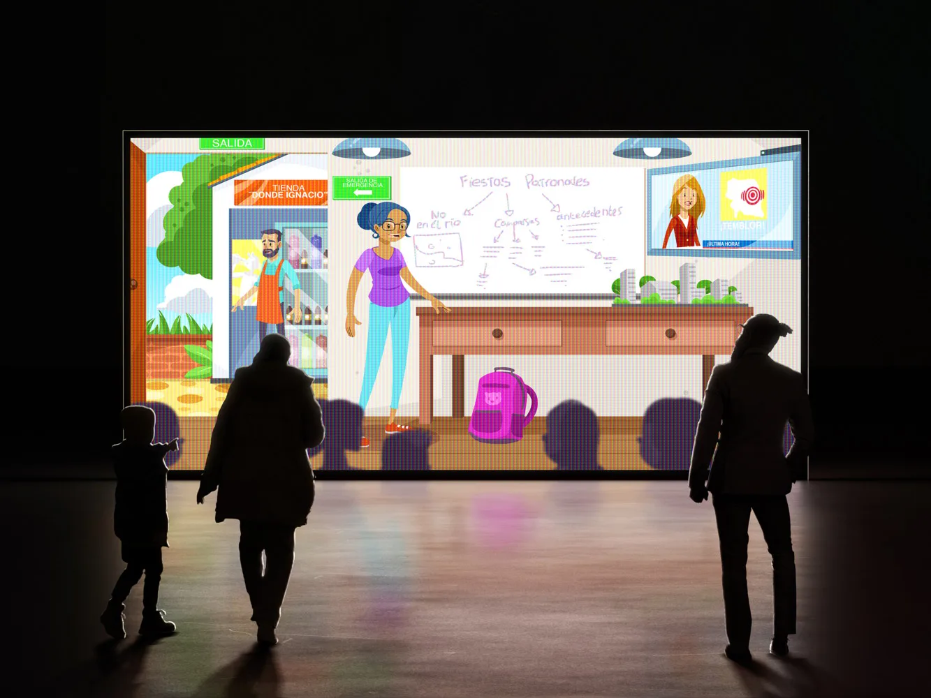 Diseño y producción de exposición itinerante interactiva sobre gestión del riesgo, desarrollada por Autorun para activar espacios públicos con contenidos educativos.