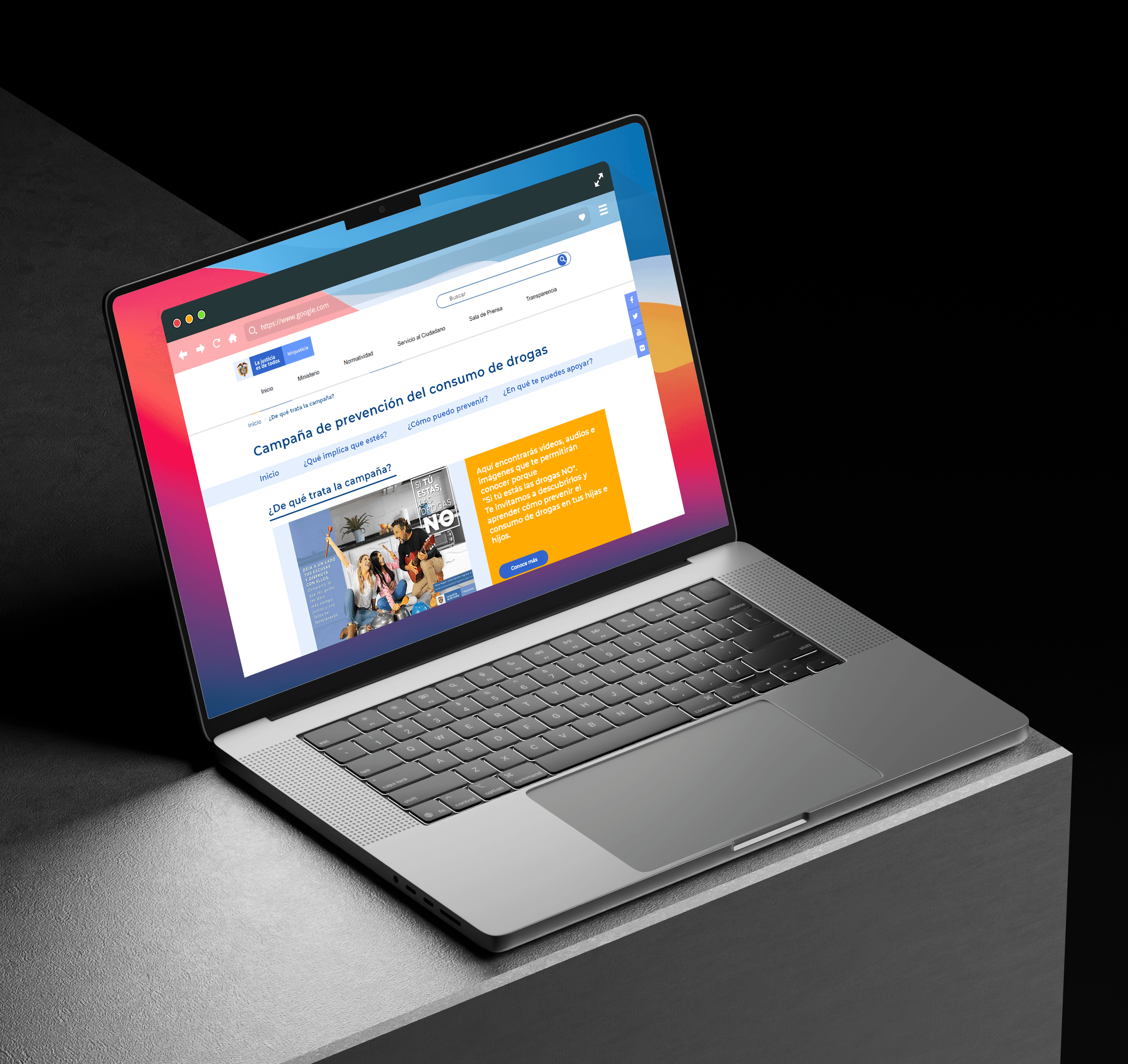 <b>Prevención del consumo de drogas -UNDOC </b> <br/> Estrategia digital / web 10 02 Laptop Screen Mockup