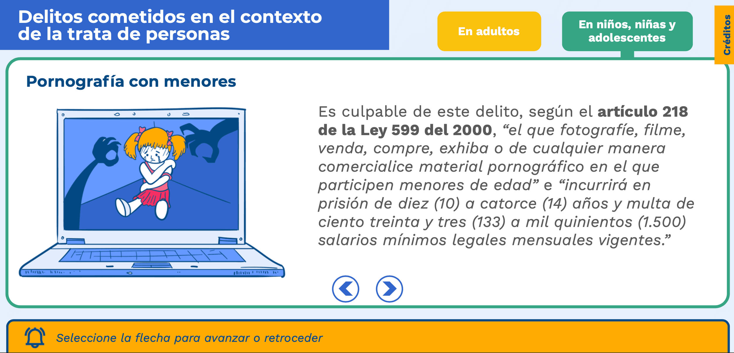 interfaz del curso de trata de personas